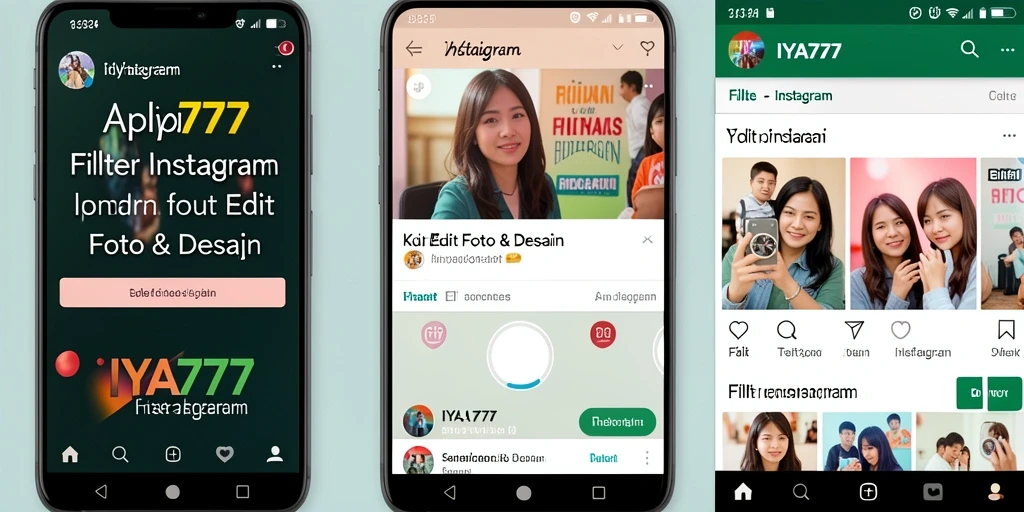 Tampilan antarmuka pengguna IYA777 saat mengedit foto dengan filter Instagram.