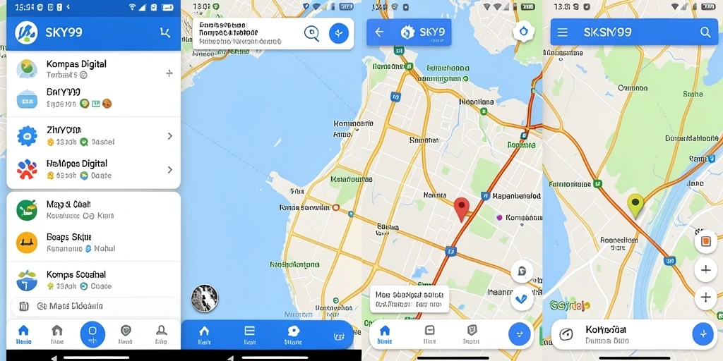 Antarmuka aplikasi SKY99 dengan fungsi kompas digital yang intuitif.