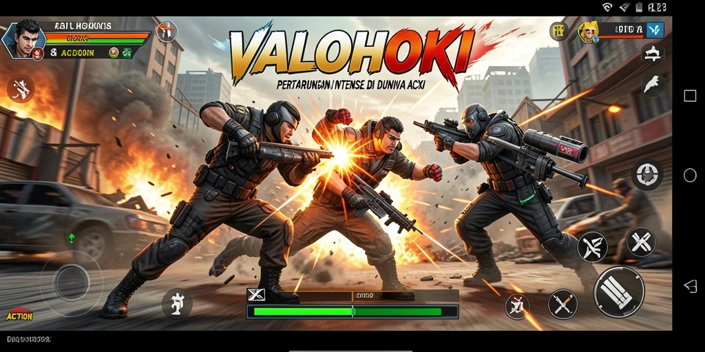 Tampilan antarmuka utama VALOHOKI yang menarik dan penuh aksi.