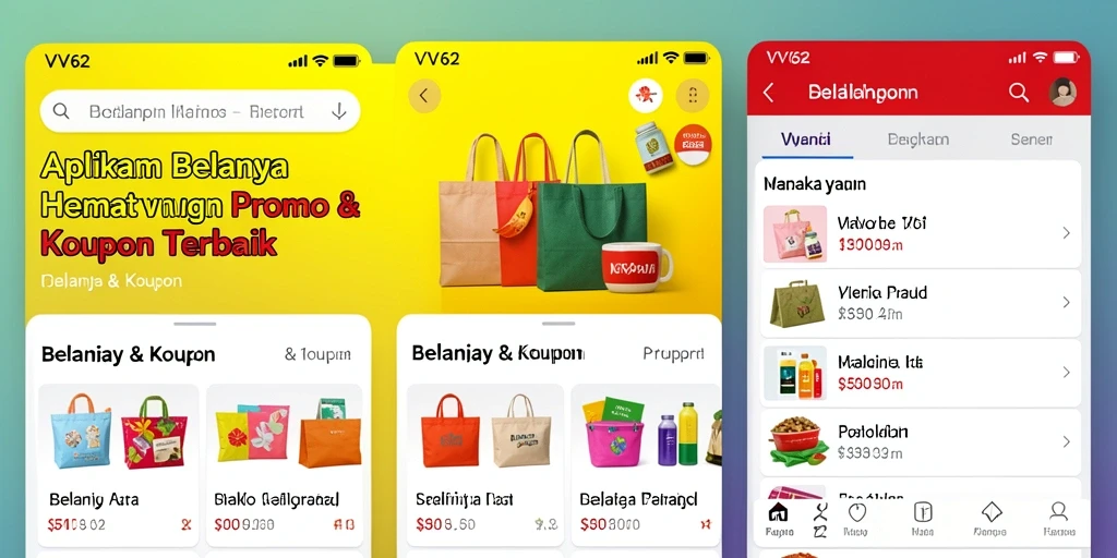 Antarmuka aplikasi VV62 yang menarik dan fungsional untuk promo & kupon.